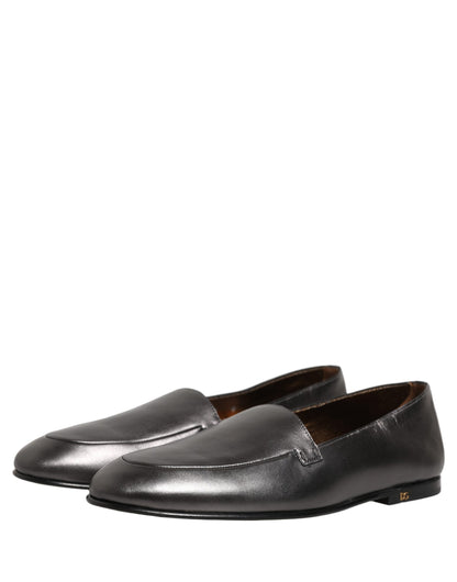 Silver Leather DG Logo Slip On Loafers Shoes