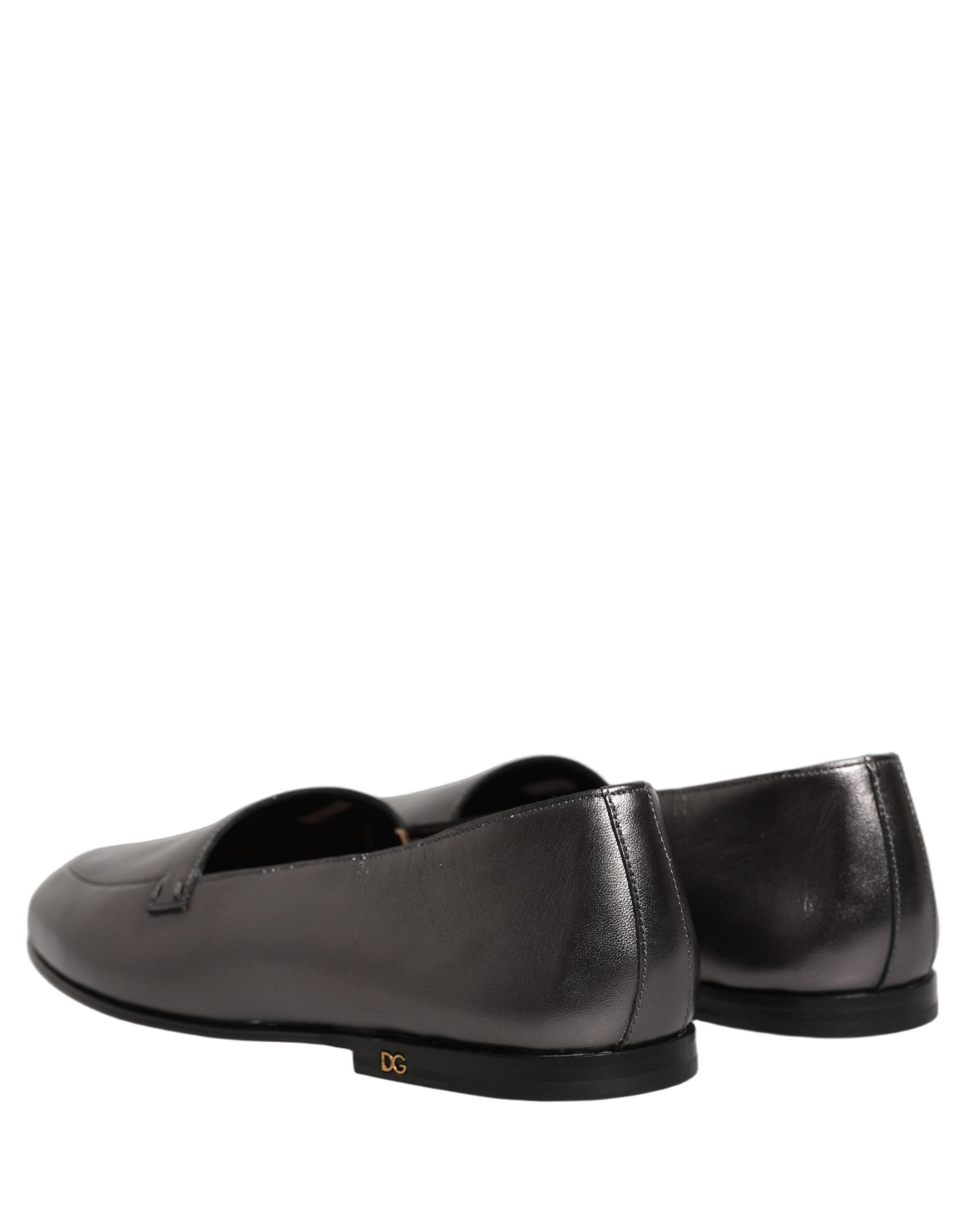 Silver Leather DG Logo Slip On Loafers Shoes