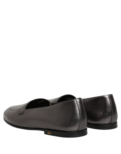 Silver Leather DG Logo Slip On Loafers Shoes