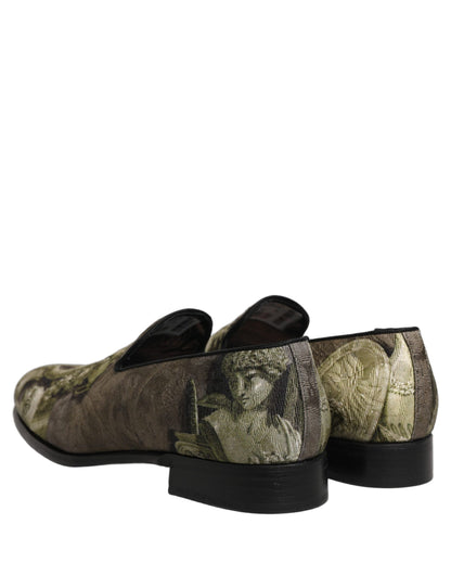 Brown Baroque Print Slip On Men Loafers Shoes