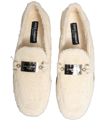 White Fur Shearling Men Dress Loafers Shoes