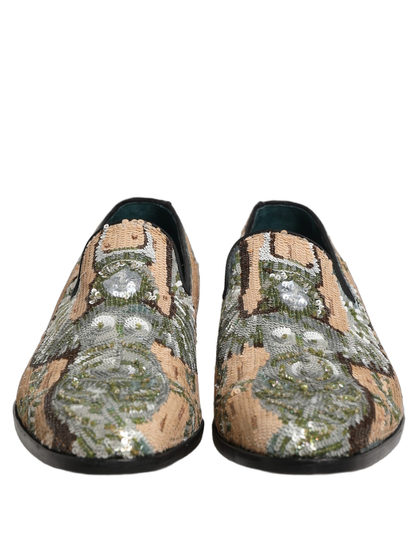 Beige Sequin Embroidery Dress Loafers Shoes