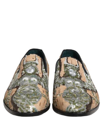 Beige Sequin Embroidery Dress Loafers Shoes