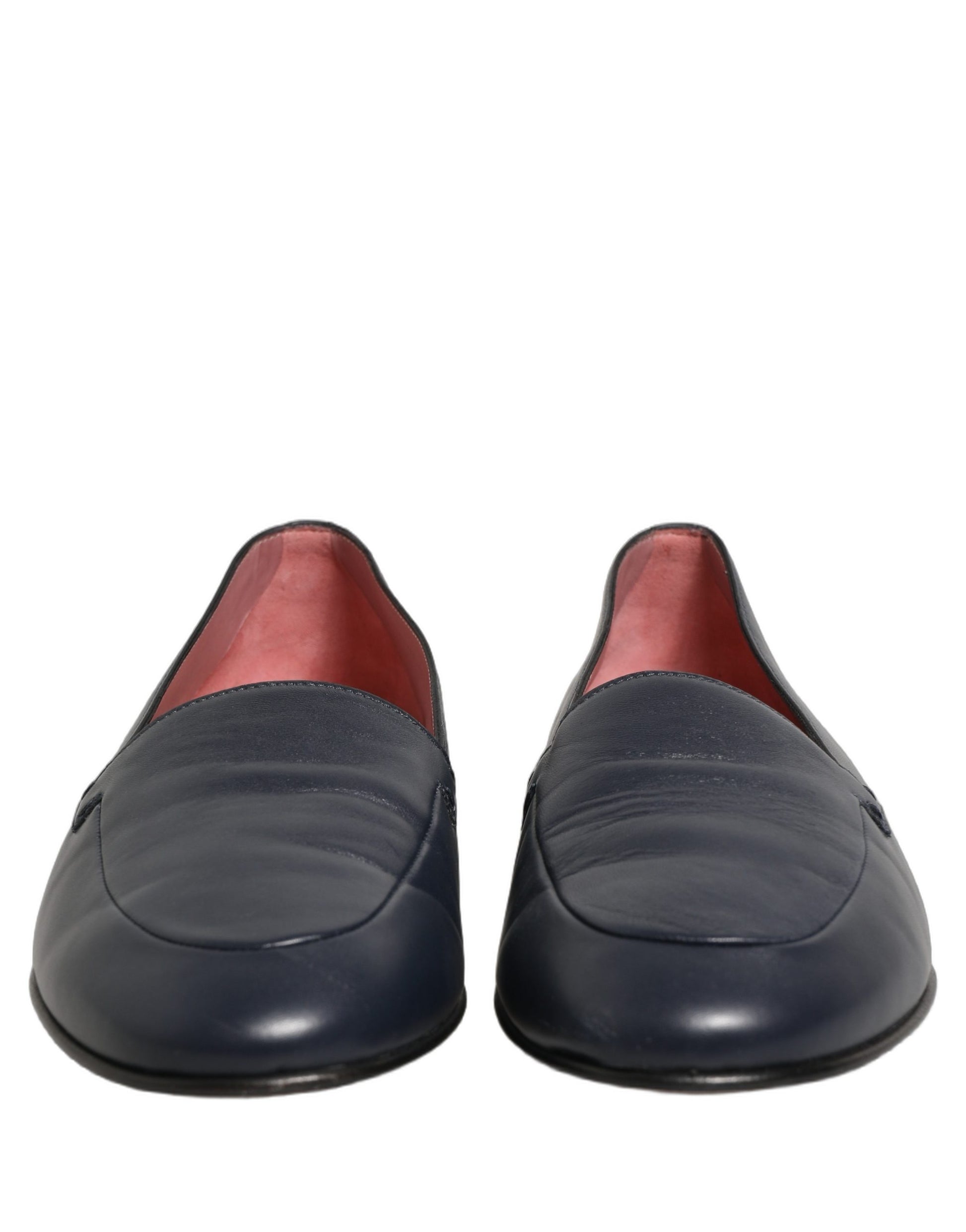 Navy Blue Leather Logo Slip On Loafers Shoes