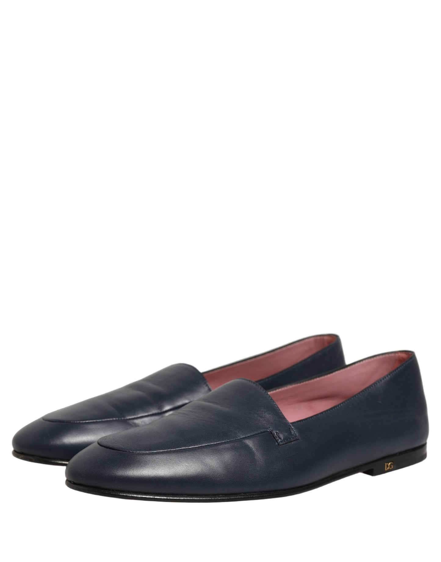 Navy Blue Leather Logo Slip On Loafers Shoes