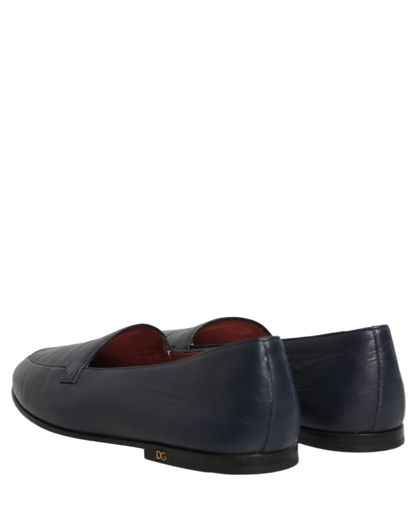 Navy Blue Leather Logo Slip On Loafers Shoes