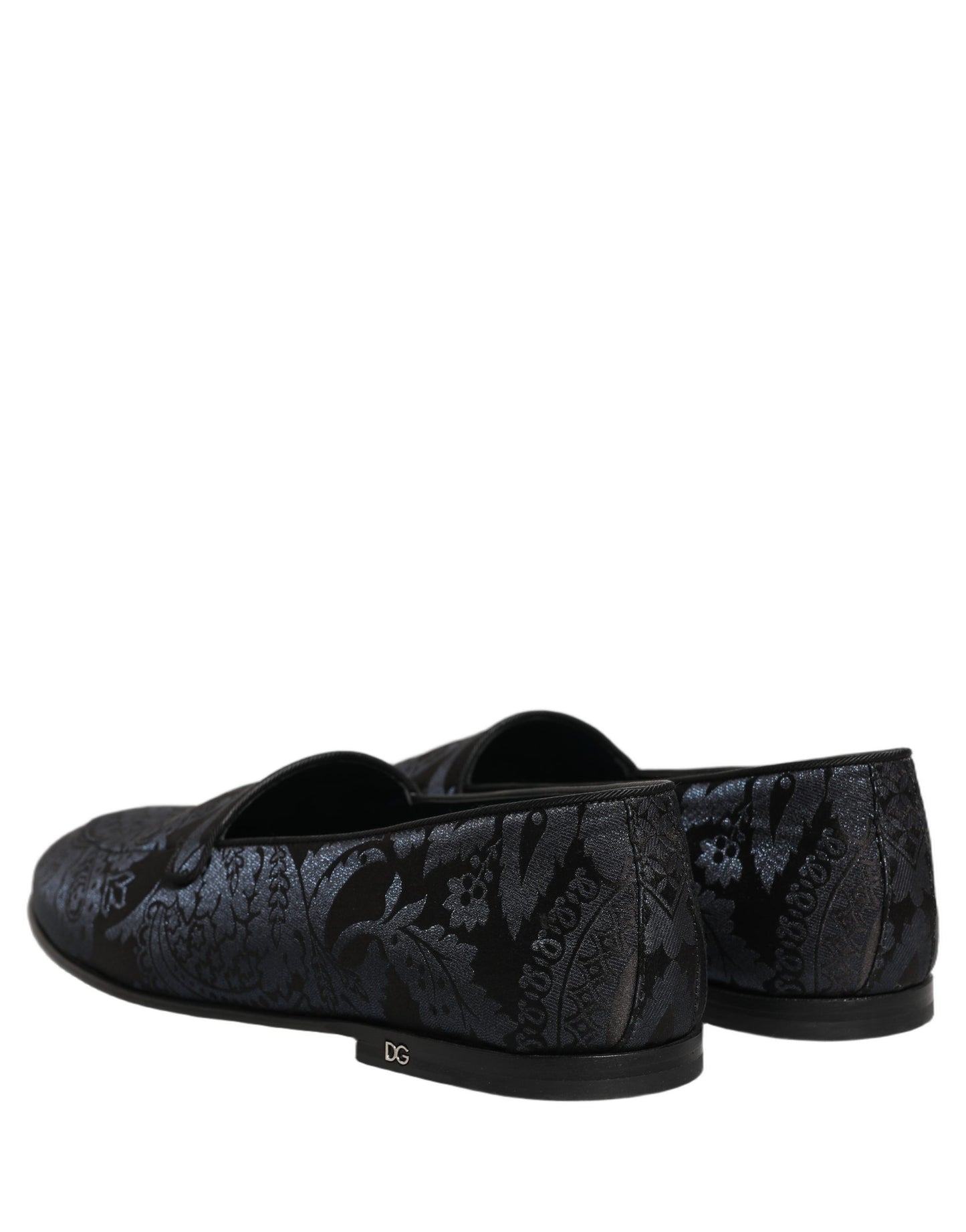 Blue Jacquard Leather Slip On Loafers Shoes