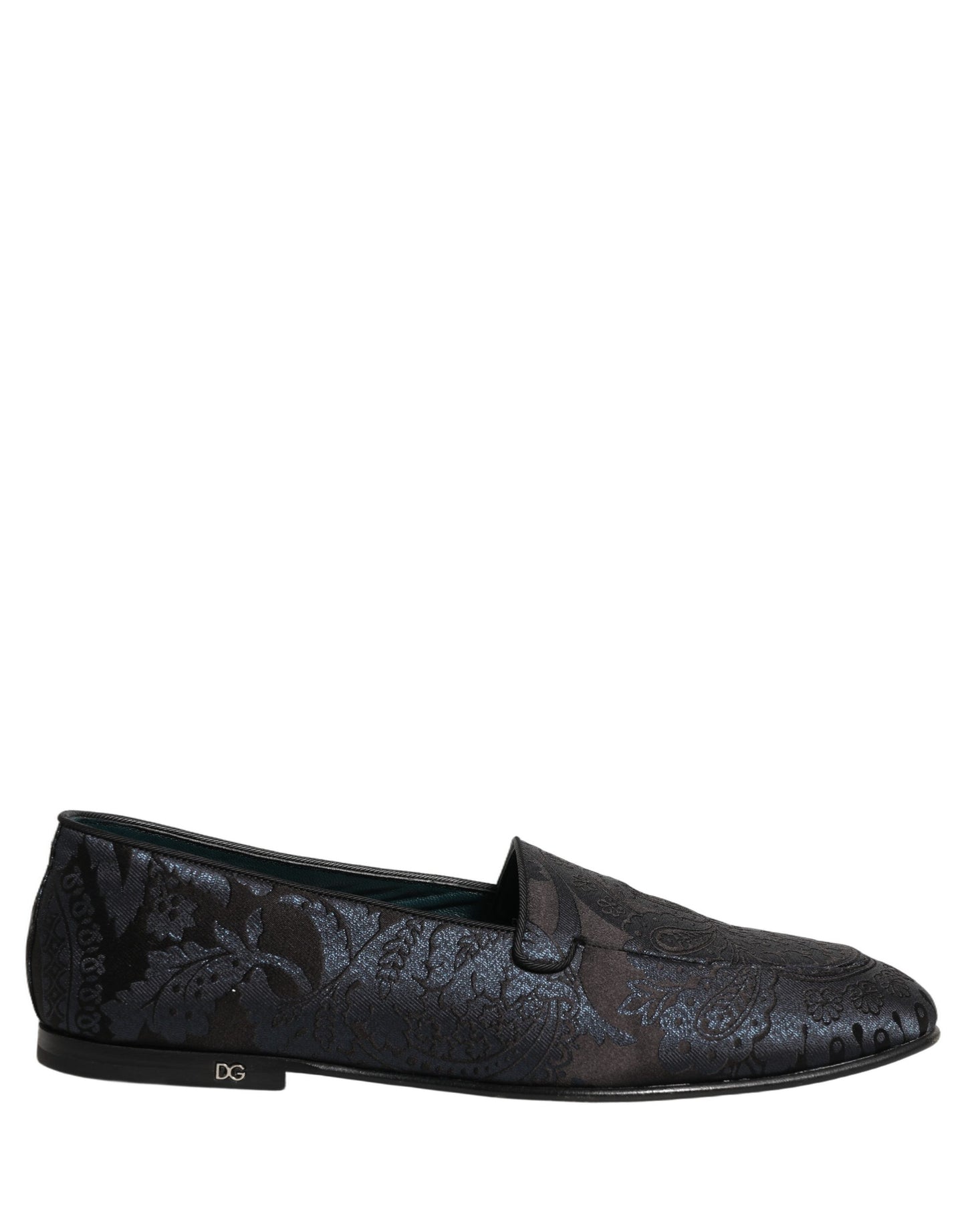 Blue Jacquard Leather Slip On Loafers Shoes