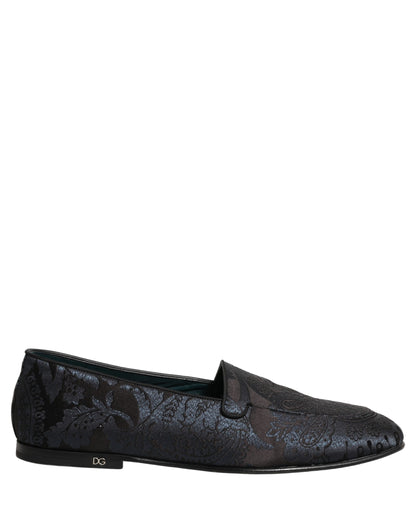 Silver Jacquard Leather Slip On Loafers Shoes