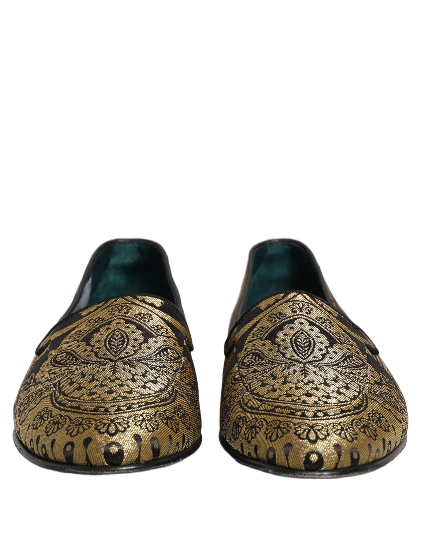 Gold Jacquard Leather Slip On Loafers Shoes