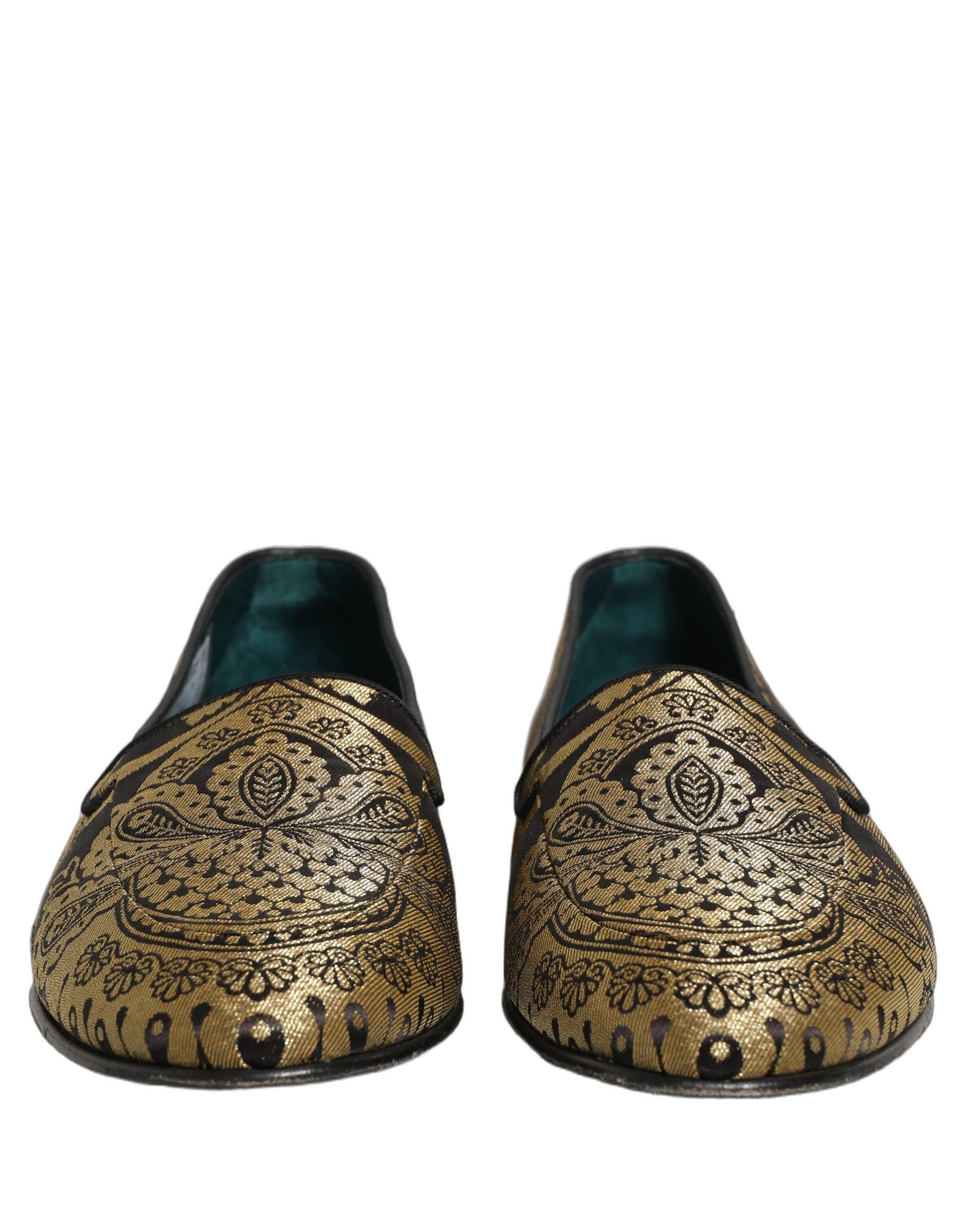 Gold Jacquard Leather Slip On Loafers Shoes