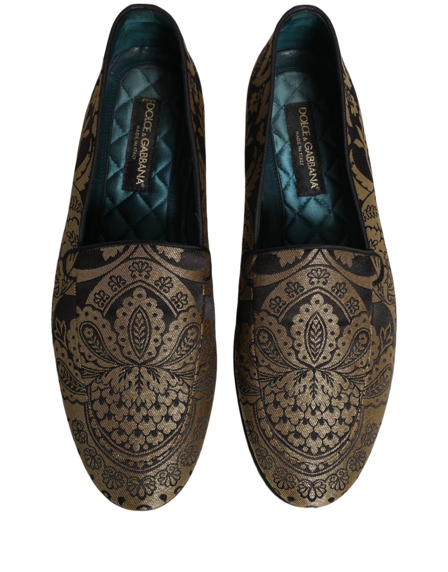 Gold Jacquard Leather Slip On Loafers Shoes