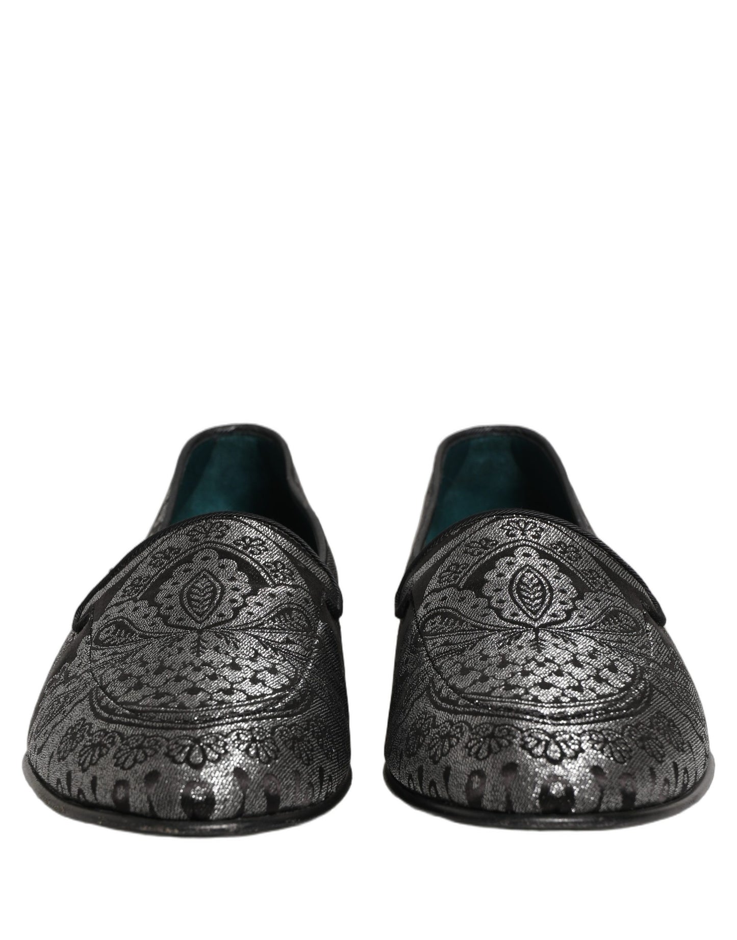 Silver Jacquard Leather Slip On Loafers Shoes
