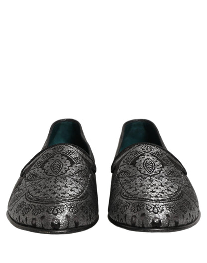 Silver Jacquard Leather Slip On Loafers Shoes