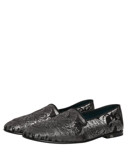 Silver Jacquard Leather Slip On Loafers Shoes