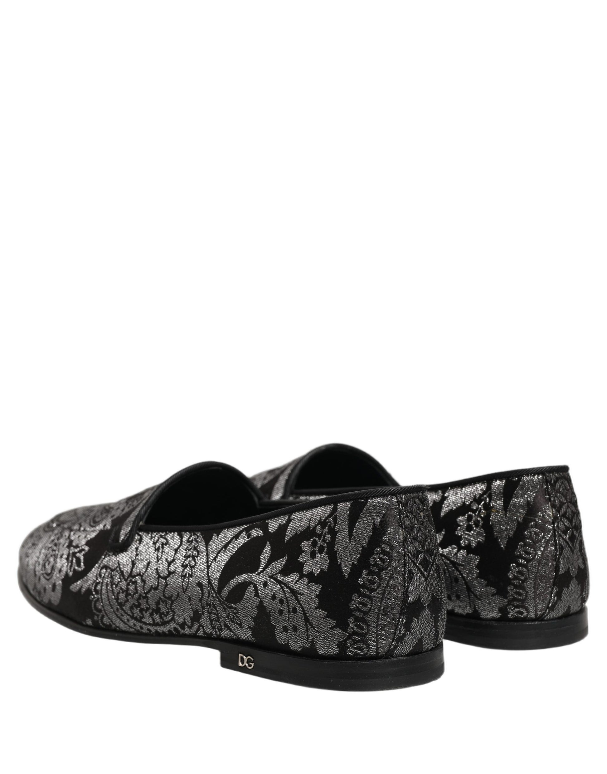 Silver Jacquard Leather Slip On Loafers Shoes