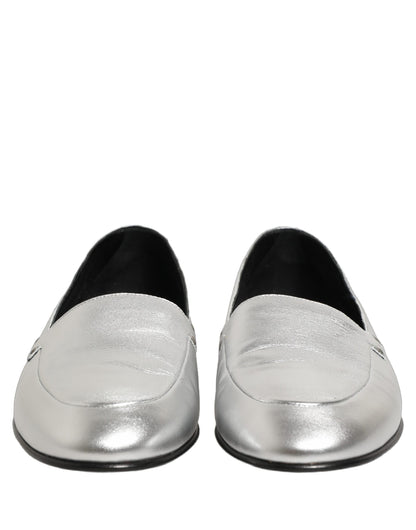 Silver Leather DG Logo Slip On Loafers Shoes