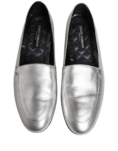 Silver Leather DG Logo Slip On Loafers Shoes