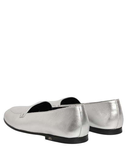 Silver Leather DG Logo Slip On Loafers Shoes