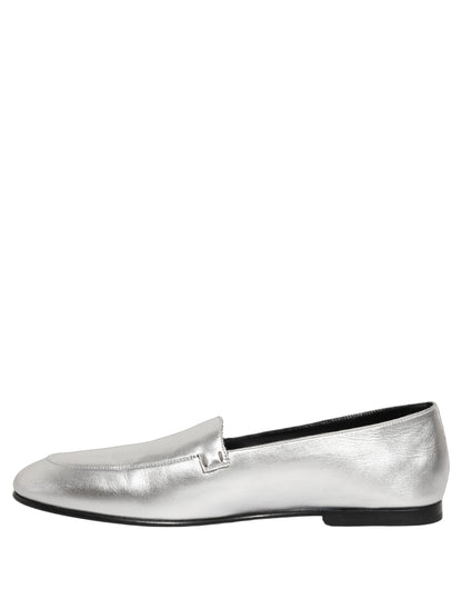 Silver Leather DG Logo Slip On Loafers Shoes
