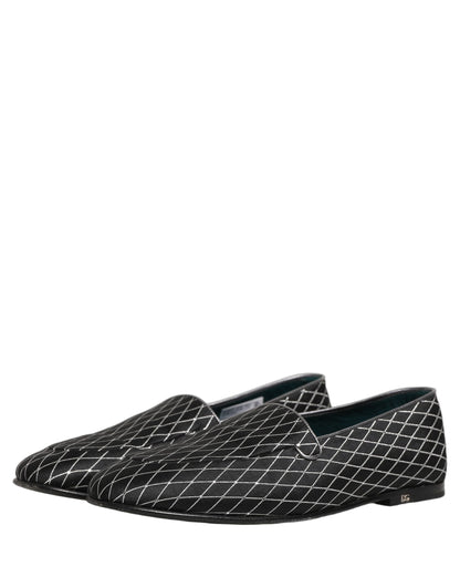 Black Velvet Diamond Stitched Loafers Shoes