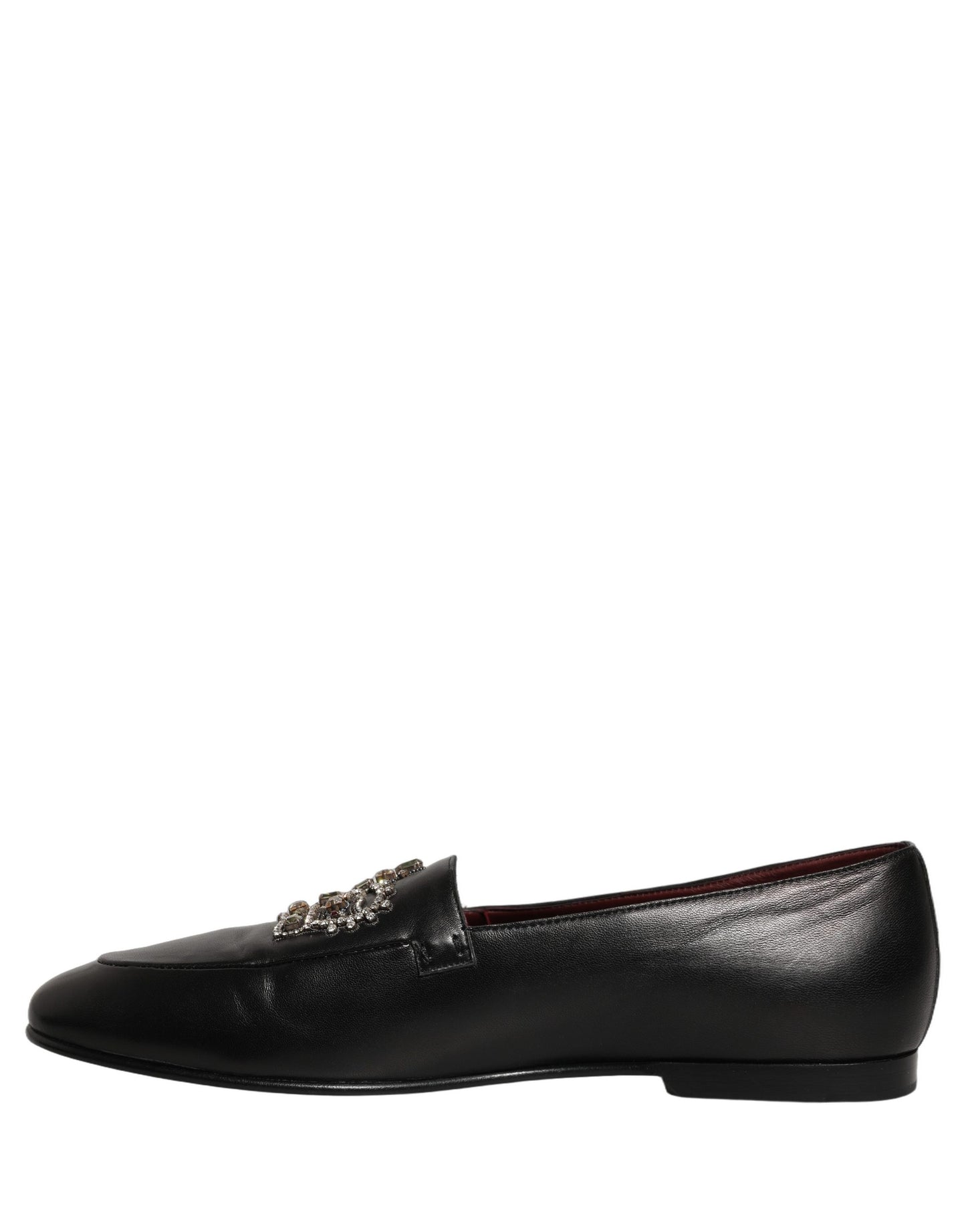 Black Leather Crown Embellished Loafers Shoes