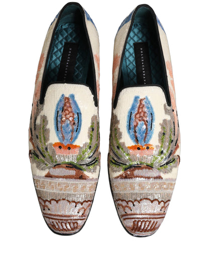 Multicolor Sequin Embroidered Loafers Shoes