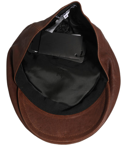 Men Brown Lamb Leather Newsboy Cloth Capello Hat
