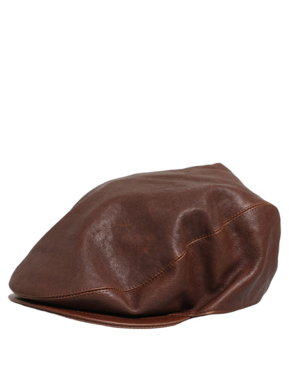 Men Brown Lamb Leather Newsboy Cloth Capello Hat