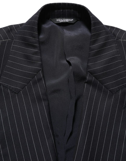 Black Stripes Wool Double Breasted Jacket