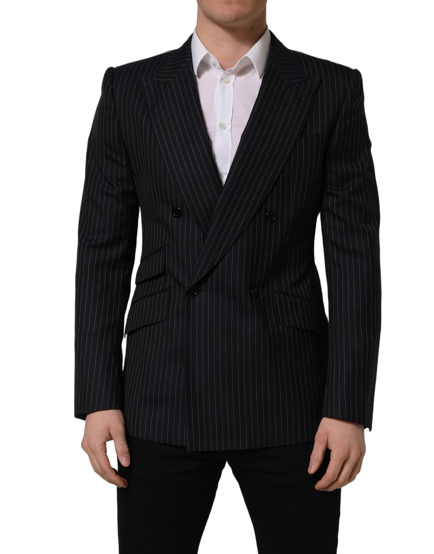 Black Stripes Wool Double Breasted Jacket