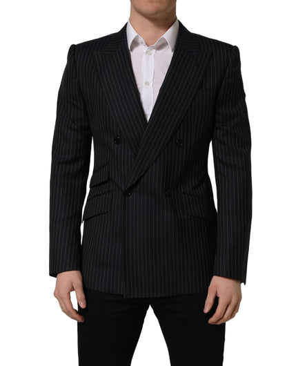 Black Stripes Wool Double Breasted Jacket