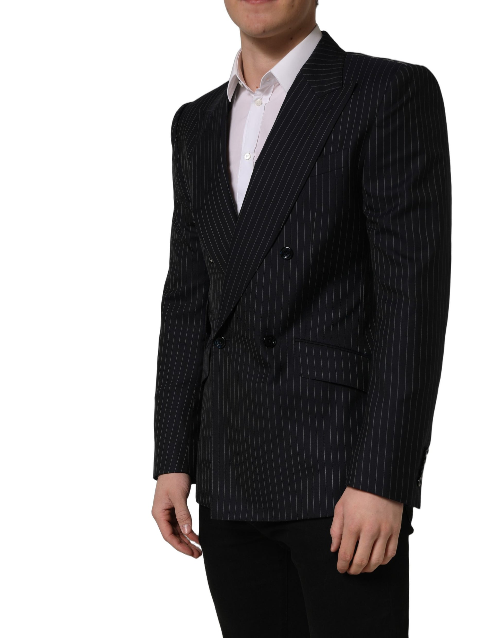 Black Stripes Wool Double Breasted Jacket