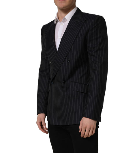 Black Stripes Wool Double Breasted Jacket