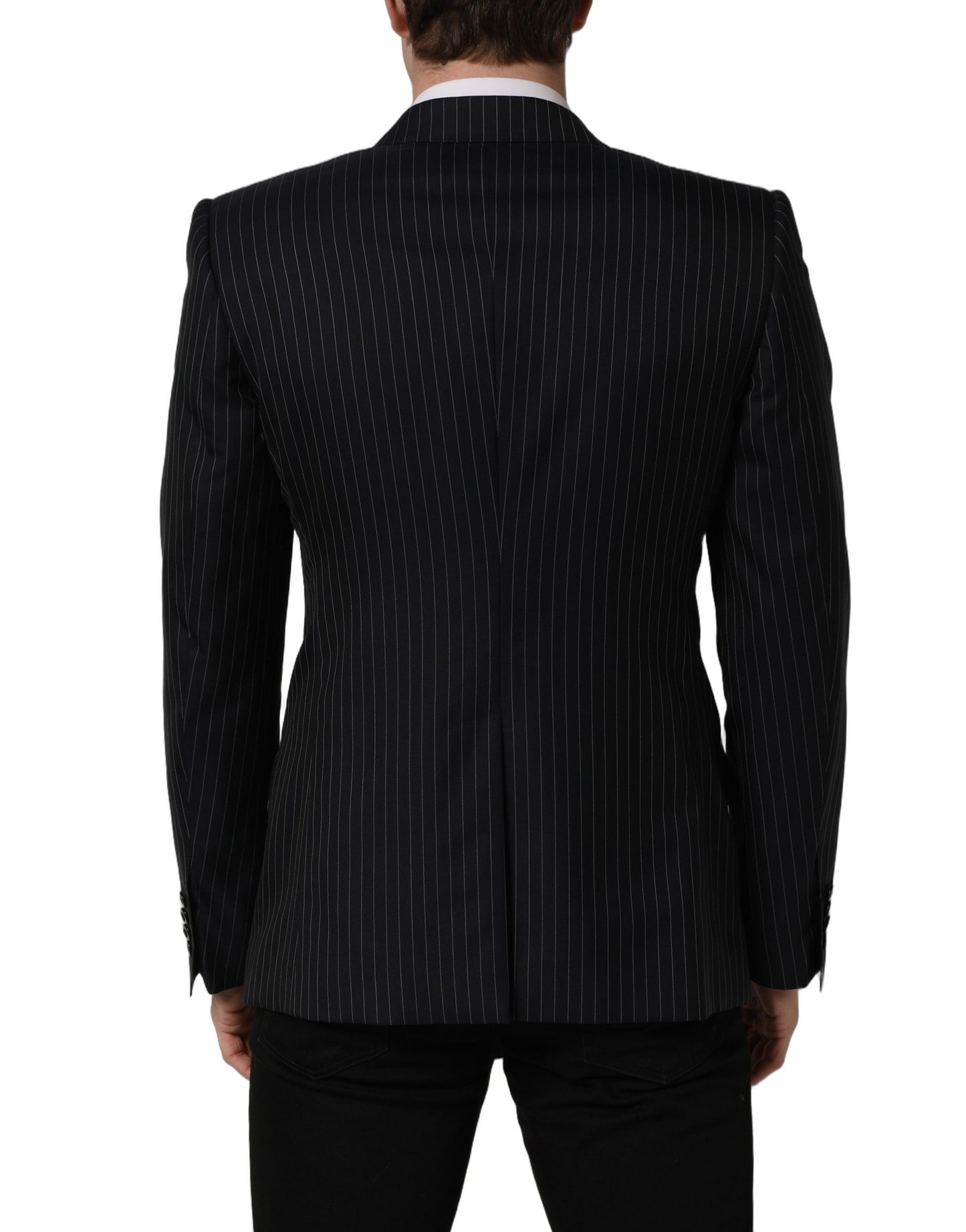 Black Stripes Wool Double Breasted Jacket
