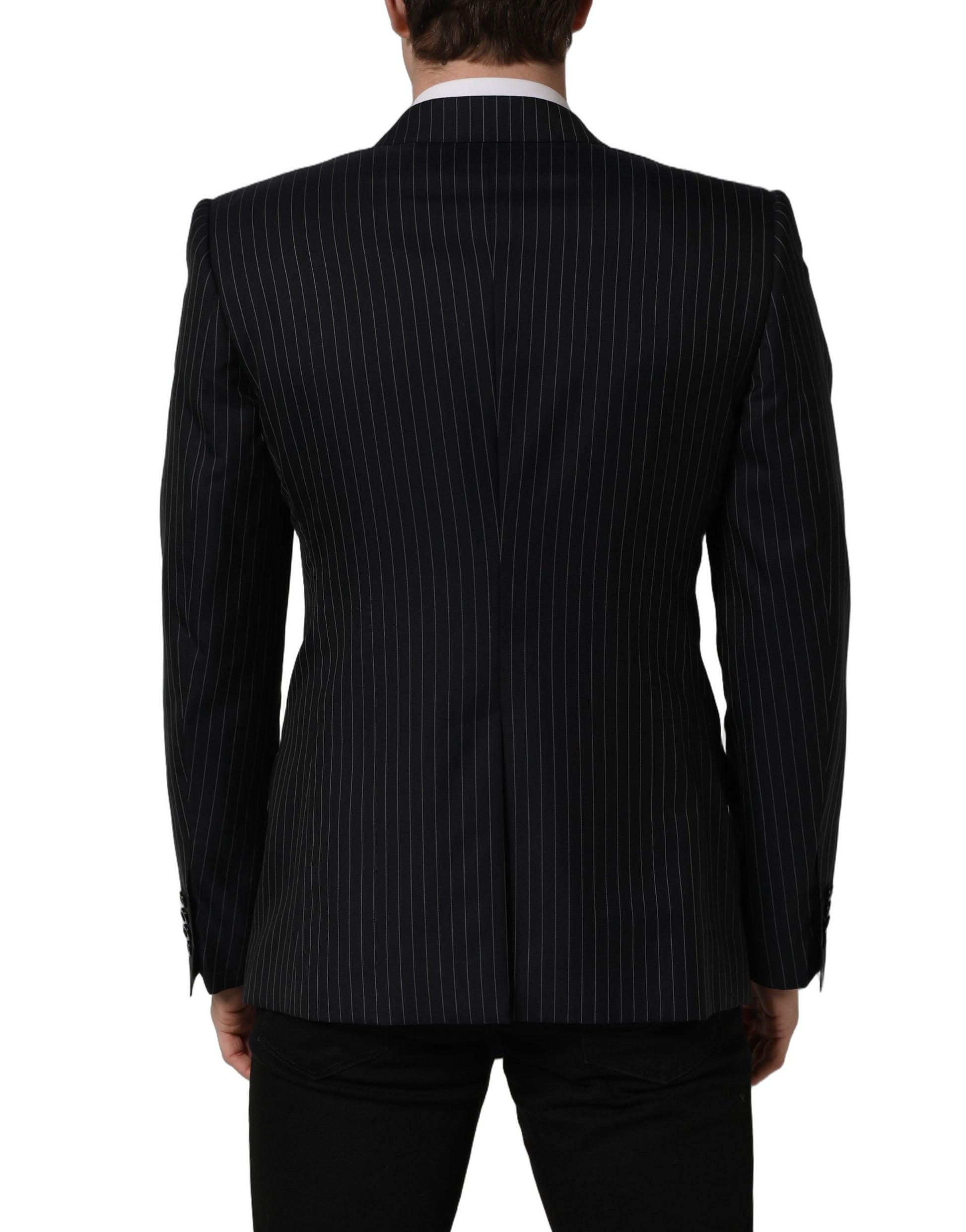 Black Stripes Wool Double Breasted Jacket