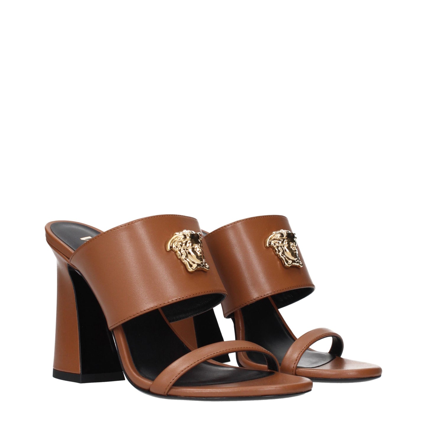 Brown Leather Stiletto Heel Sandals