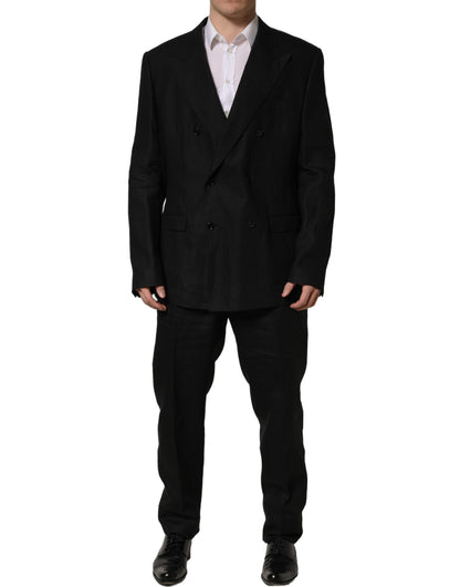 Black Linen Slim Fit Formal 2 Piece Suit