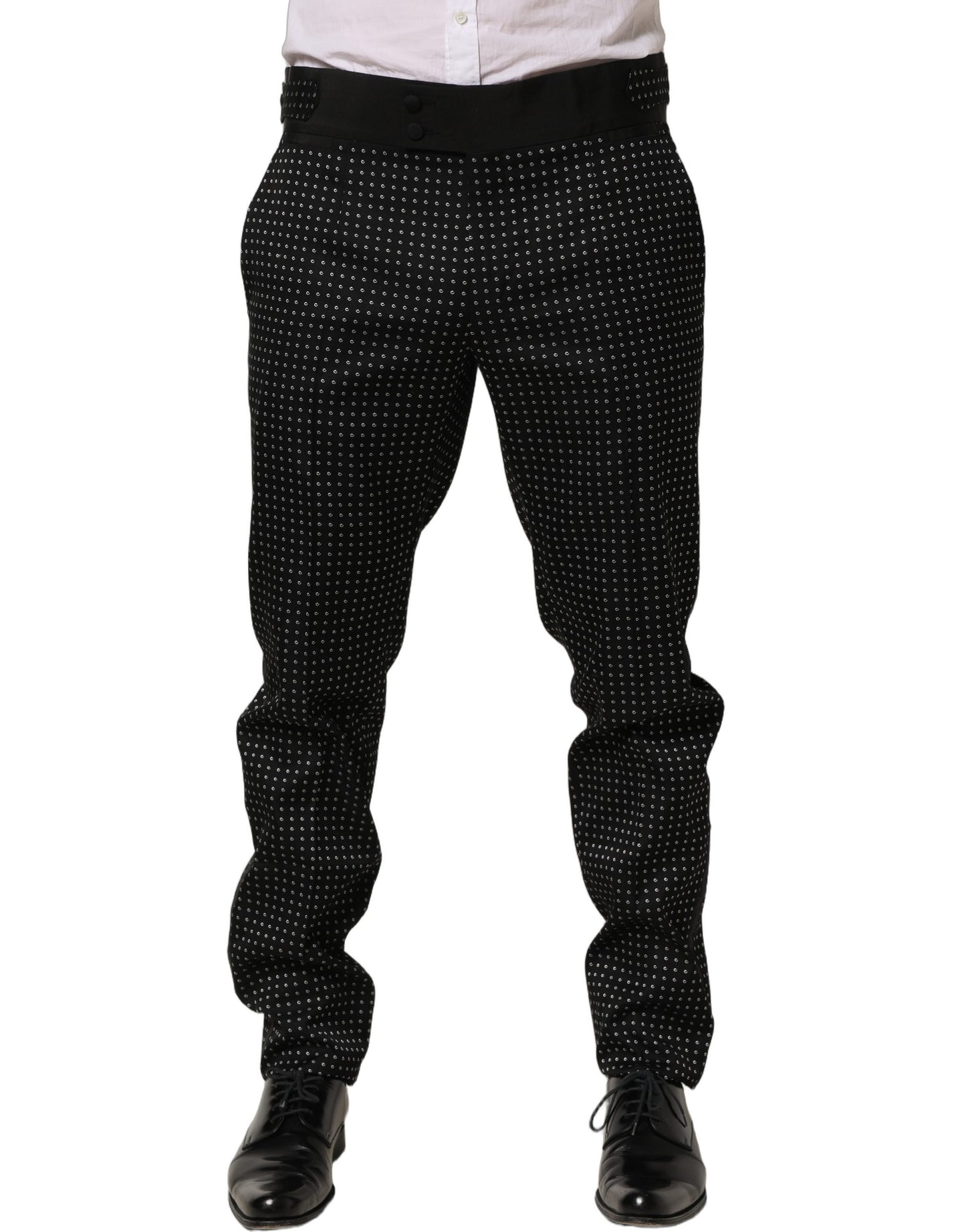 Black Polka Dot Cotton Dress Trouser Pants