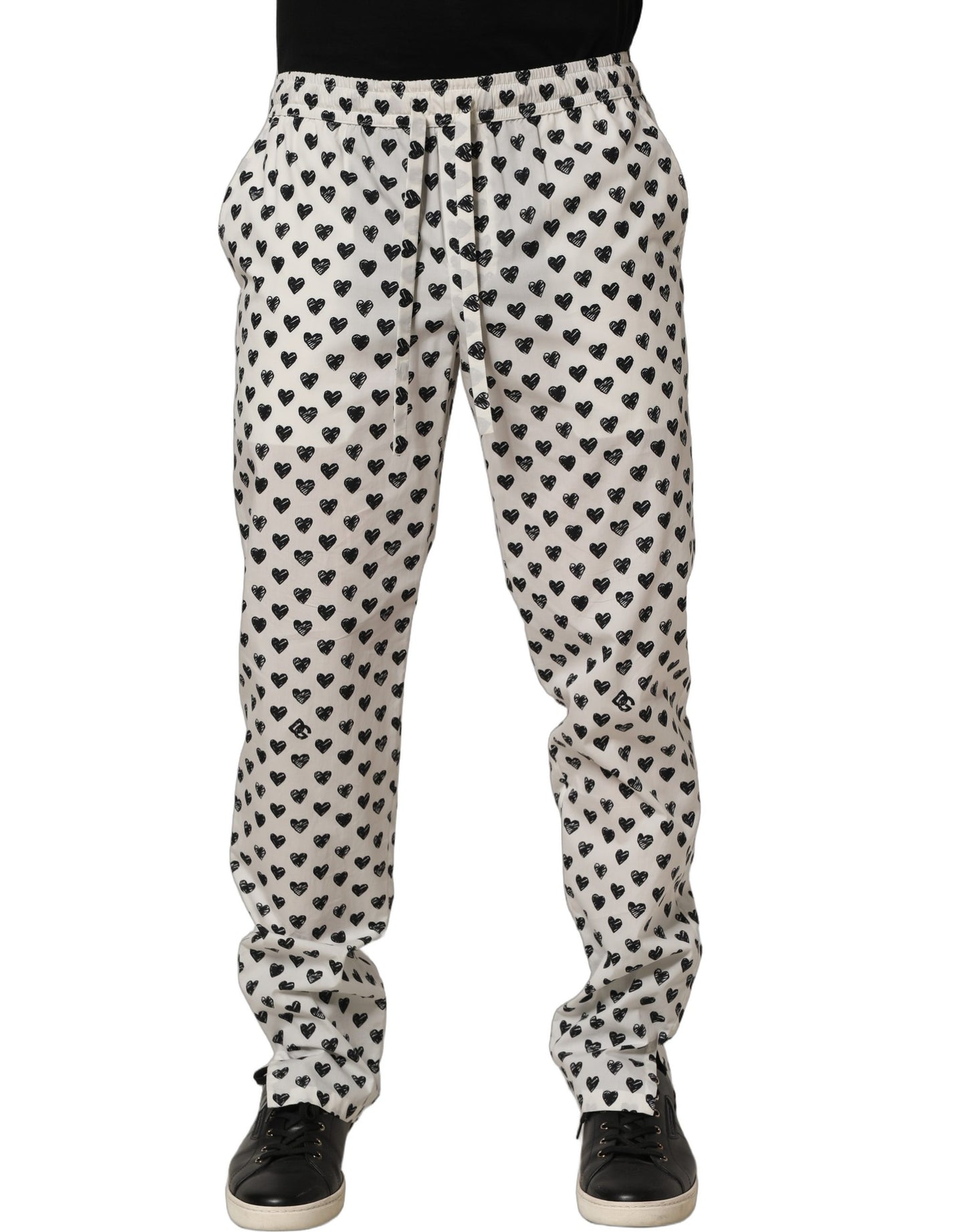 White Graphic Heart Print Men Trousers Pants