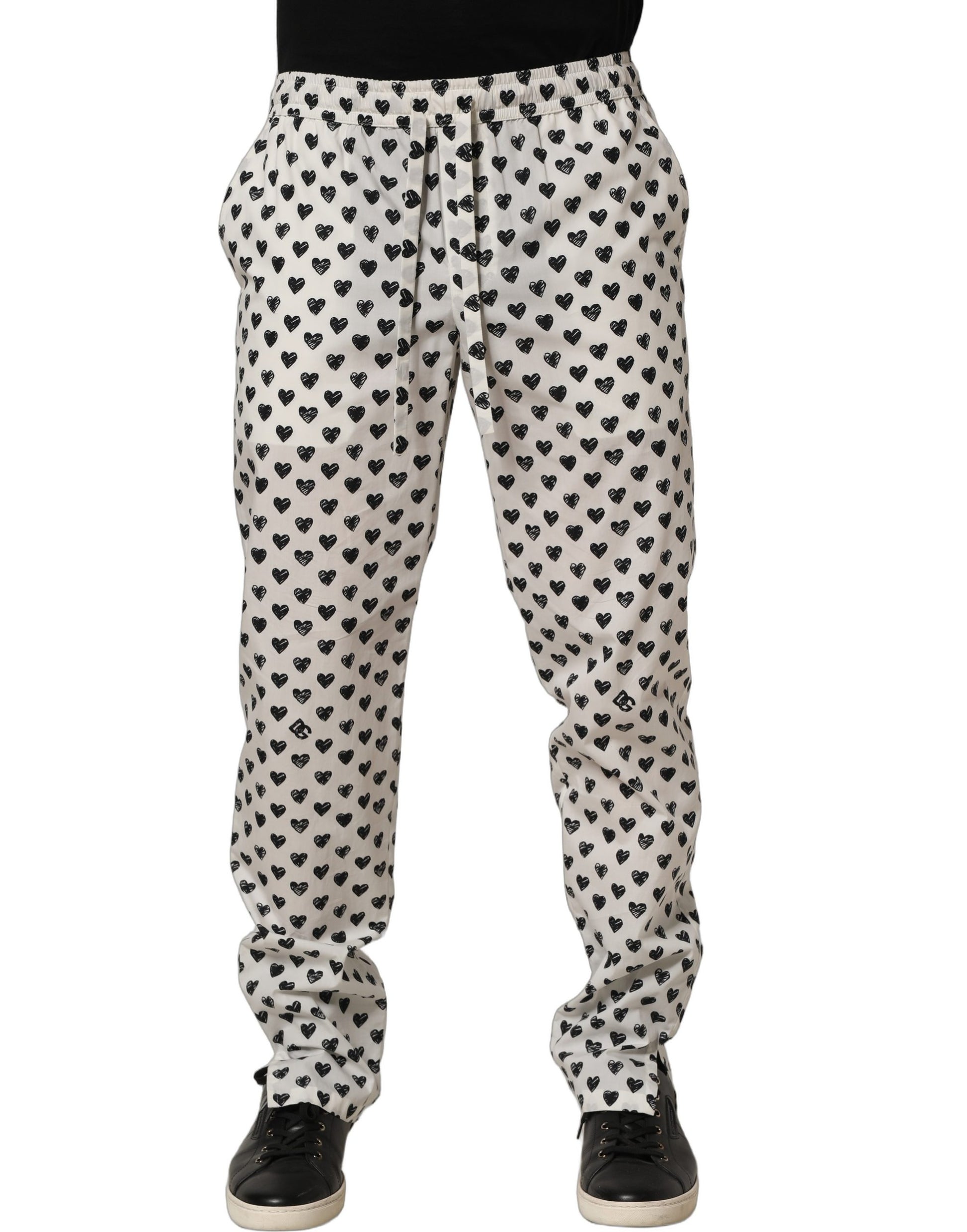 White Graphic Heart Print Men Trousers Pants