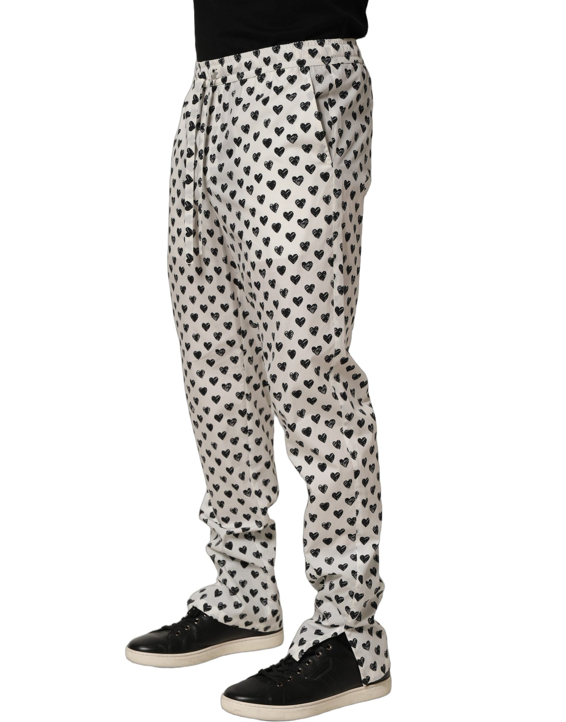 White Graphic Heart Print Men Trousers Pants