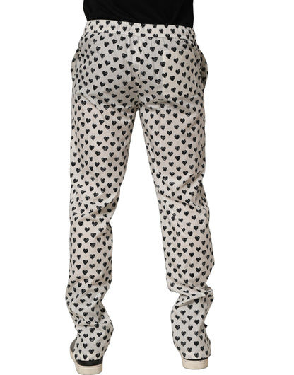 White Graphic Heart Print Men Trousers Pants