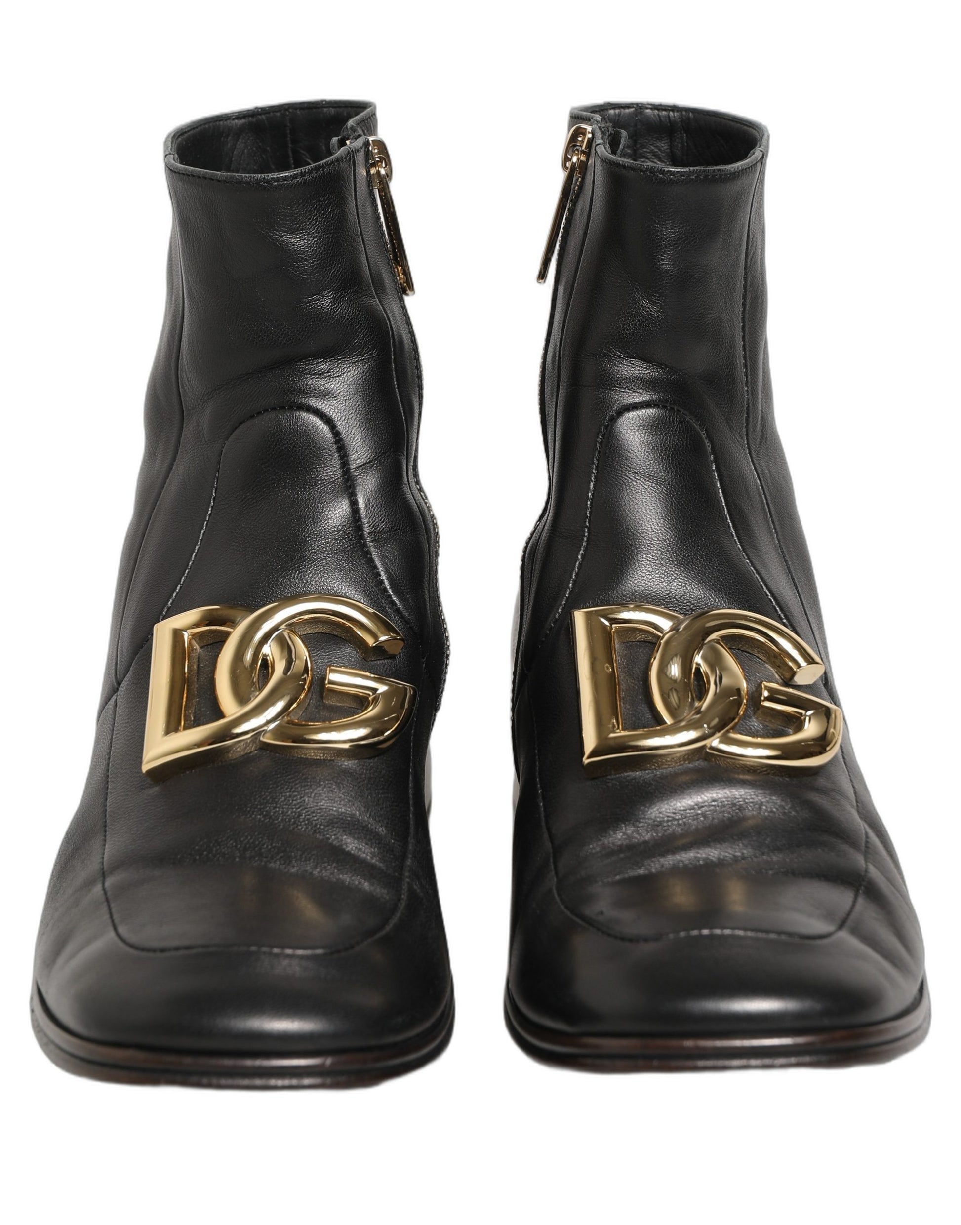 Black Leather DG Logo Plaque Shorts Ankle Boots Shoes