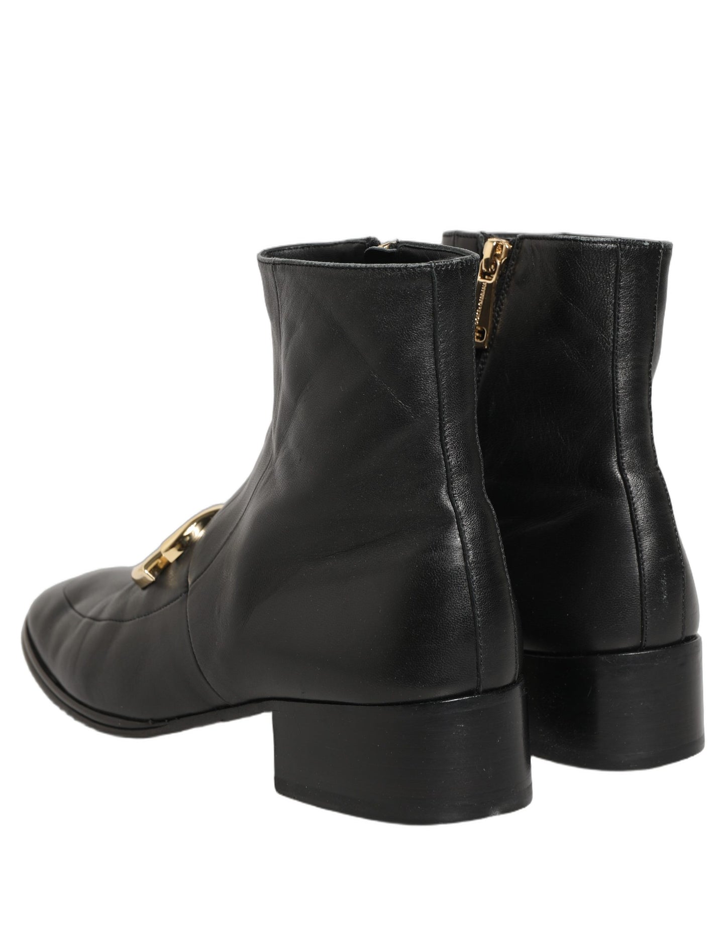 Black Leather DG Logo Plaque Shorts Ankle Boots Shoes