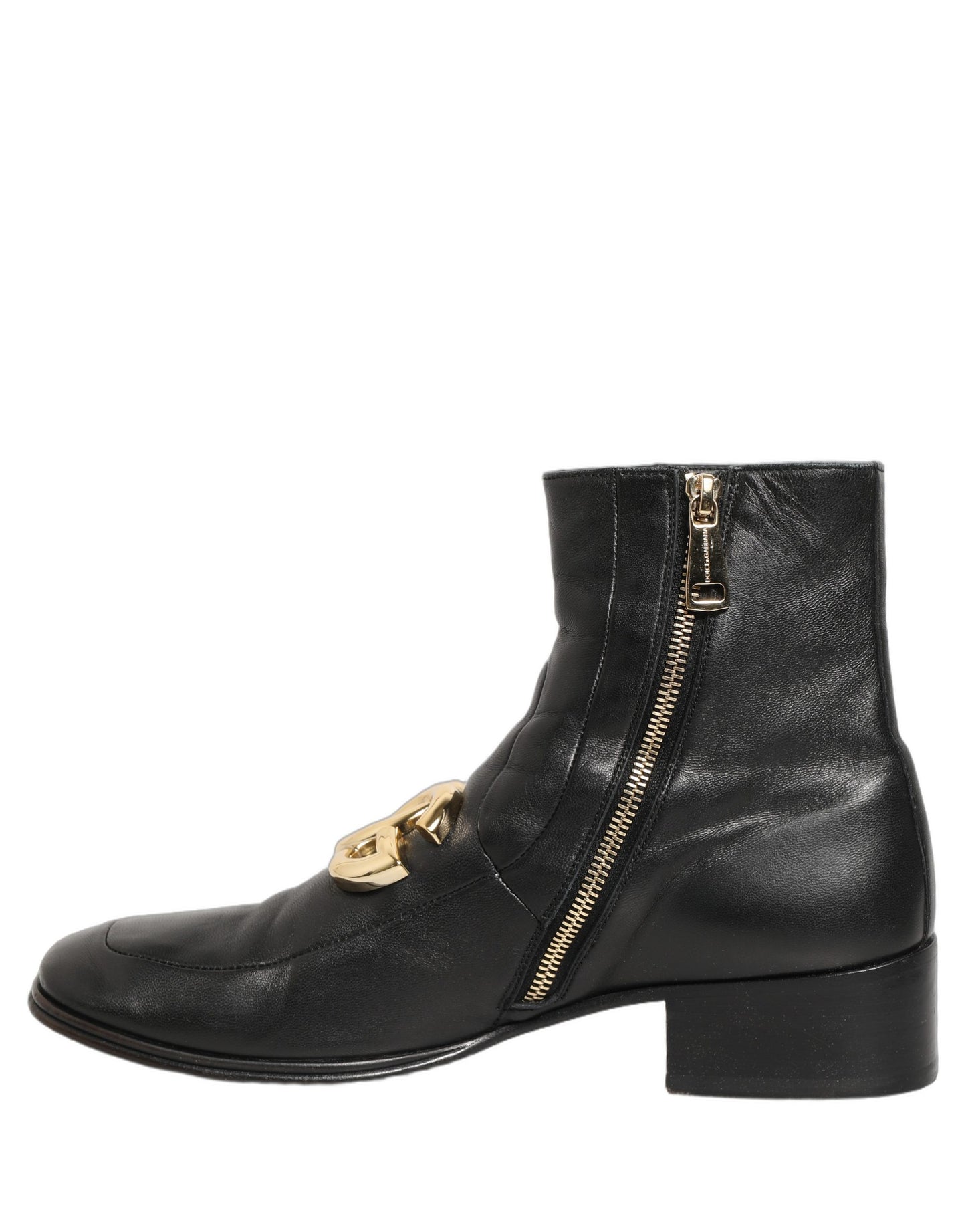 Black Leather DG Logo Plaque Shorts Ankle Boots Shoes