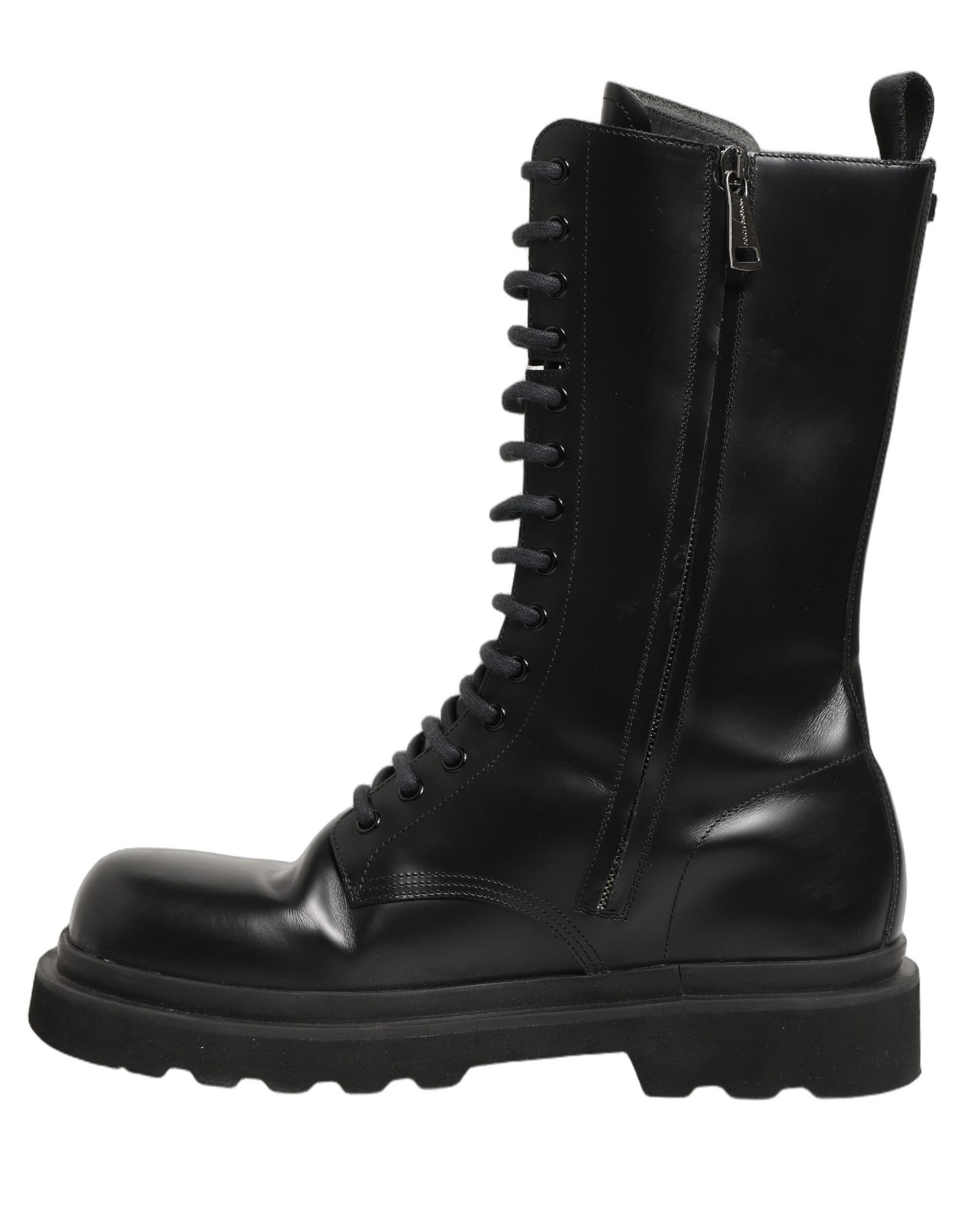 Black Leather Lace Up Men Combat Boots Shoes
