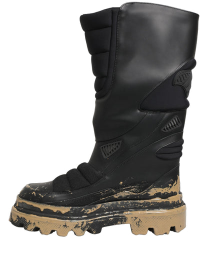 Black Leather Biker Mid Calf Men Boots Shoes
