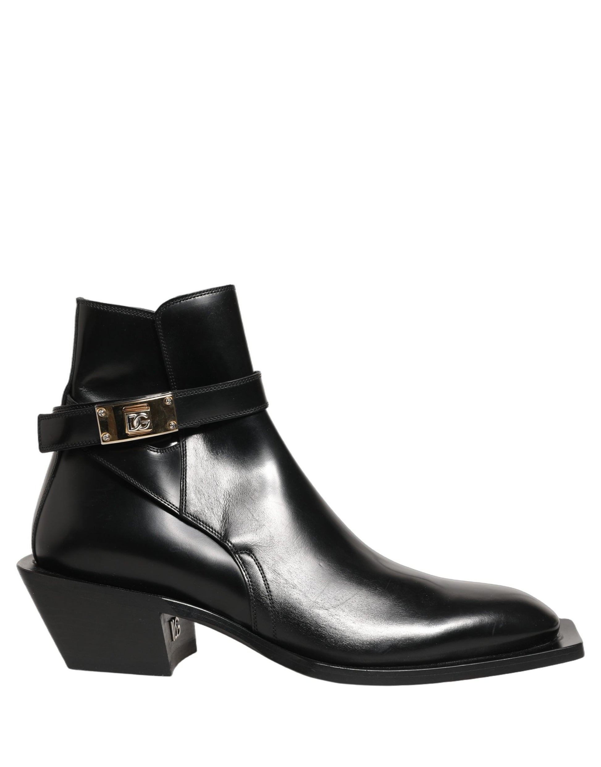 Black Leather DG Plaque Ankle Boots Shoes