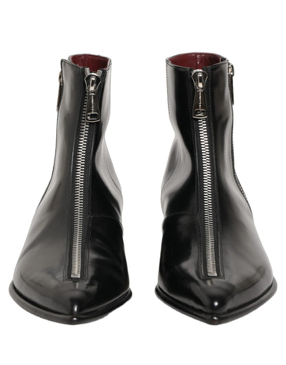 Black Leather Zipper Mid Calf Men Boots Shoes